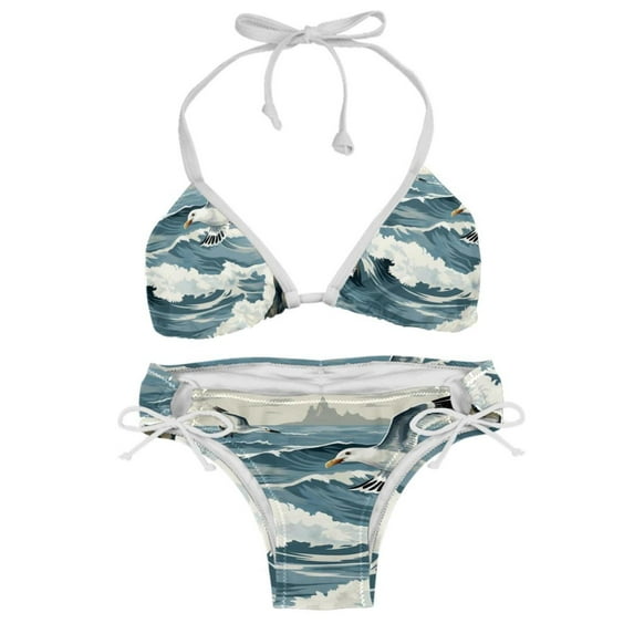 Seagull Detachable Sponge Adjustable Strap Bikini Set Two-Pack Beachwear Scene Swimsuit