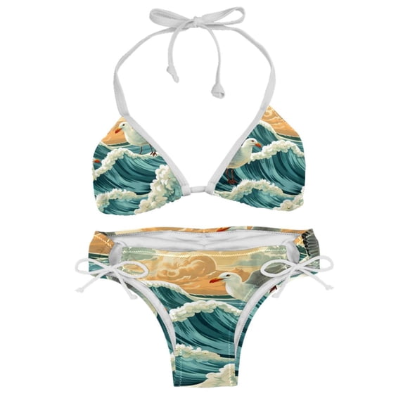 Seagull Detachable Sponge Adjustable Strap One-Piece Swimsuit Set - Two-Pack, Beach & Pool Ready