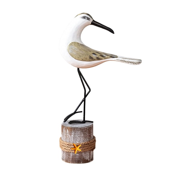 Seagull Figurine Bird Statue Mediterranean Sculpture Wood Iron Material for Home Office Table Decor