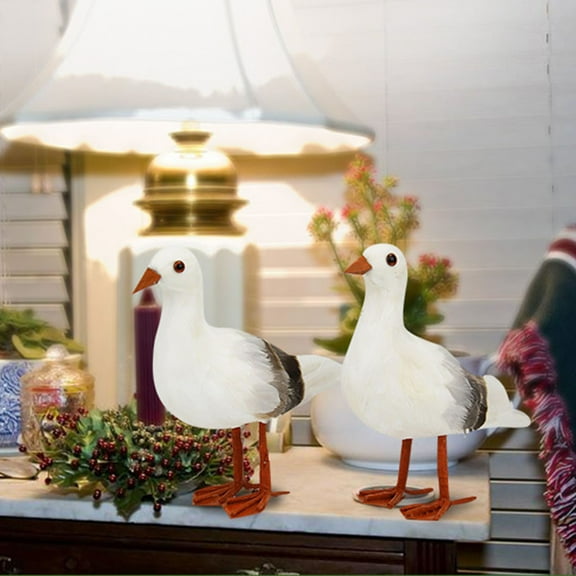 Seagull Figurines Handmade Feathered Sculpture Gardening Decoration Bird Garden Decoration Props Garden Modeling Statue Craft Ornament