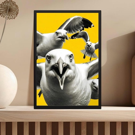 Seagull Flying Bird Print, Bold Graphic Coastal Wall Art Unframed Paper Print