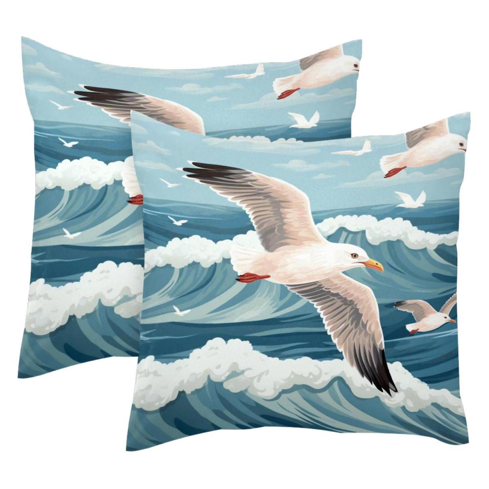 Seagull Flying over Sea Waves Pack of 2 Pillow Covers 18x18 Inch ...