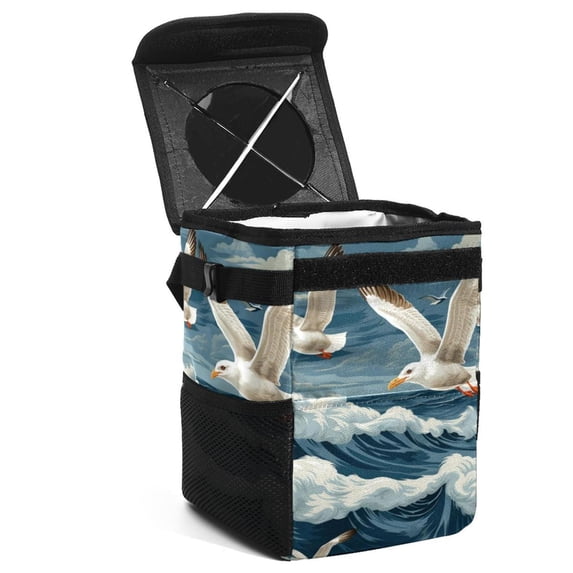 Seagull Foldable Car Garbage Can with Lid, Leak-Proof, Hanging Storage Bag - Car Trash Bin, Mini Trash Can