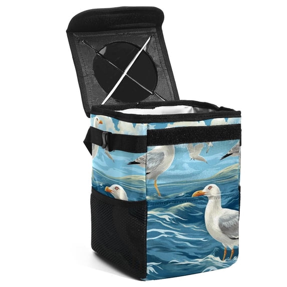 Seagull Foldable Car Trash Can with Lid, Leak-Proof, and Hanging Storage Bag - Car Trash Bin/Garbage Can