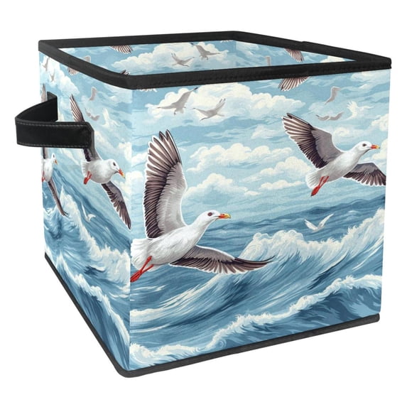 Seagull Foldable Cube Organizer with Handle, 10.8"x10.5"x10.6", Large Capacity Clothes Storage Containers Basket