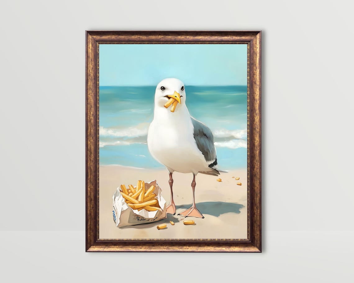 Seagull French Fries, Beach Wall Art Cute Coastal Kitchen Decor Food ...