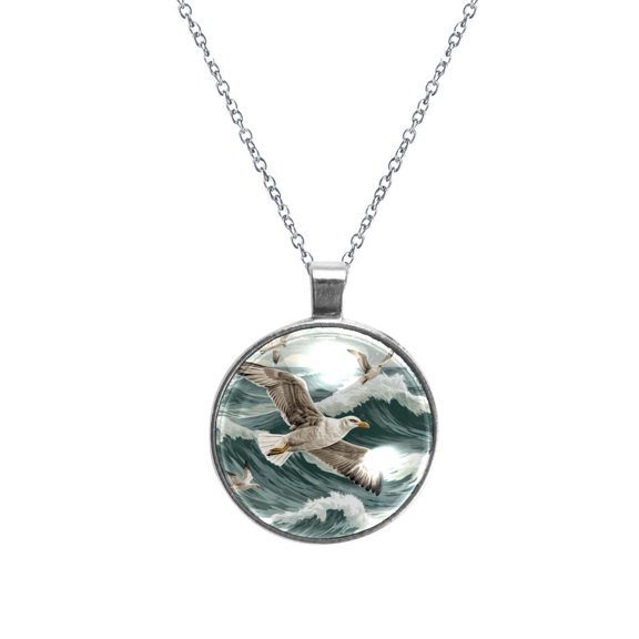 Seagull Glass Circular Pendant Necklace - Women's Jewelry