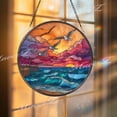 thumbnail image 1 of Seagull Glass Suncatcher, Round Ocean Sunset Waves Window Panel, 3.5 in, 1 of 3