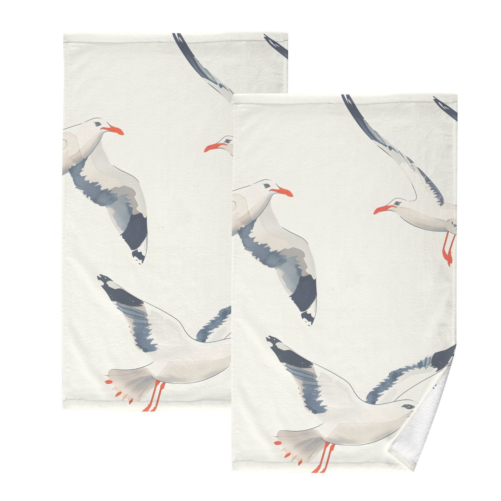 Seagull Hand Towels Cotton Bath Towels Large Face Towels Absorbent for Bathroom 2 Packs