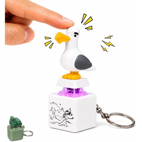 Seagull Keychain with Sound, Frog Noise Maker Fidget Toy, Rechargeable Button Clicker Stress Relief Desk Gift for Office Coworker