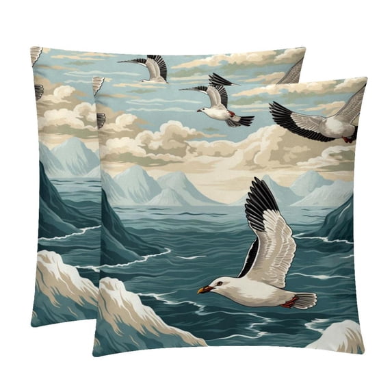 Seagull Luxurious Velvet Decorative Throw Pillow Covers - Set of 2, Unique Patterns, Available in 16x16, 18x18, and 20x20 Inches for Various Occasions