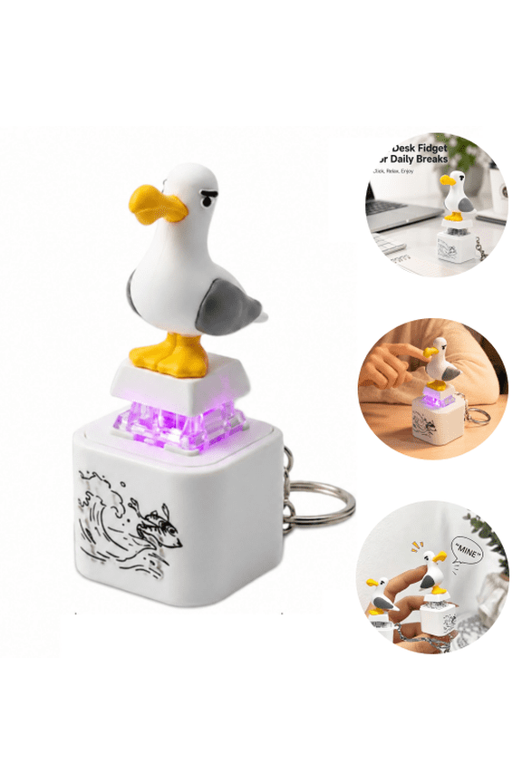 Seagull Mine Button Keychain, Frog Keychain with Sound Rechargeable Croaking Keyboard Clicker Fidget Toys Stress Relief Noise Maker Animal Keycaps (1PC)