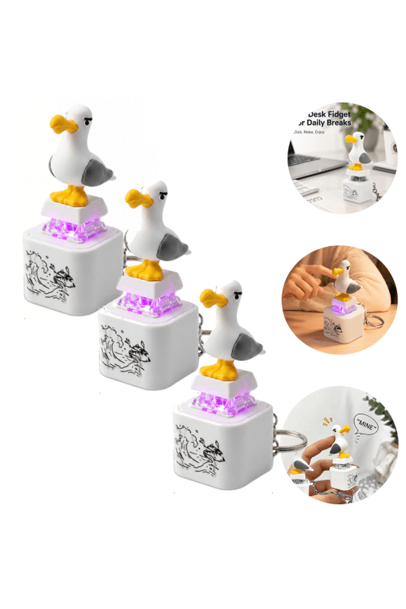 Seagull Mine Button Keychain, Frog Keychain with Sound Rechargeable Croaking Keyboard Clicker Fidget Toys Stress Relief Noise Maker Animal Keycaps (3PC)