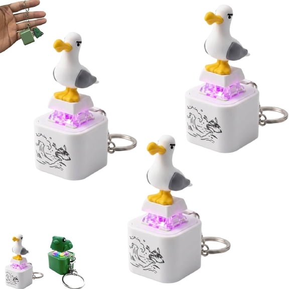 Seagull Mine Button Keychain, Frog Keychain with Sound Rechargeable Croaking Keyboard Clicker Fidget Toys Stress Relief Noise Maker Animal Keycaps for Adults Kids Funny Gifts Pack(Seagull-3pcs)