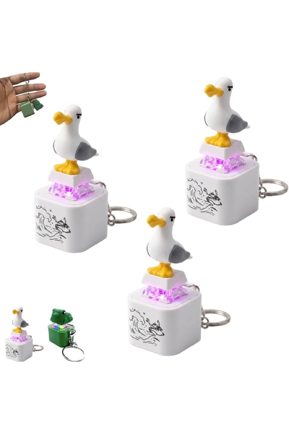 Seagull Mine Button Keychain, Frog Keychain with Sound Rechargeable Croaking Keyboard Clicker Fidget Toys Stress Relief Noise Maker Animal Keycaps for Adults Kids Funny Gifts Pack(Seagull-3pcs)