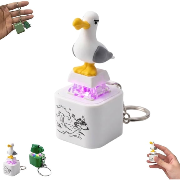 Seagull Mine Button Keychain, Frog Keychain with Sound Rechargeable Croaking Keyboard Clicker Fidget Toys Stress Relief Noise Maker Animal Keycaps for Adults Kids Funny Gifts Pack(Seagull-1pcs)