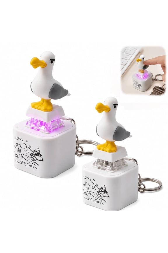 Seagull Mine Button Keychain, Frog Keychain with Sound Rechargeable Croaking Keyboard Clicker Fidget Toys Stress Relief Noise Maker Animal Keycaps