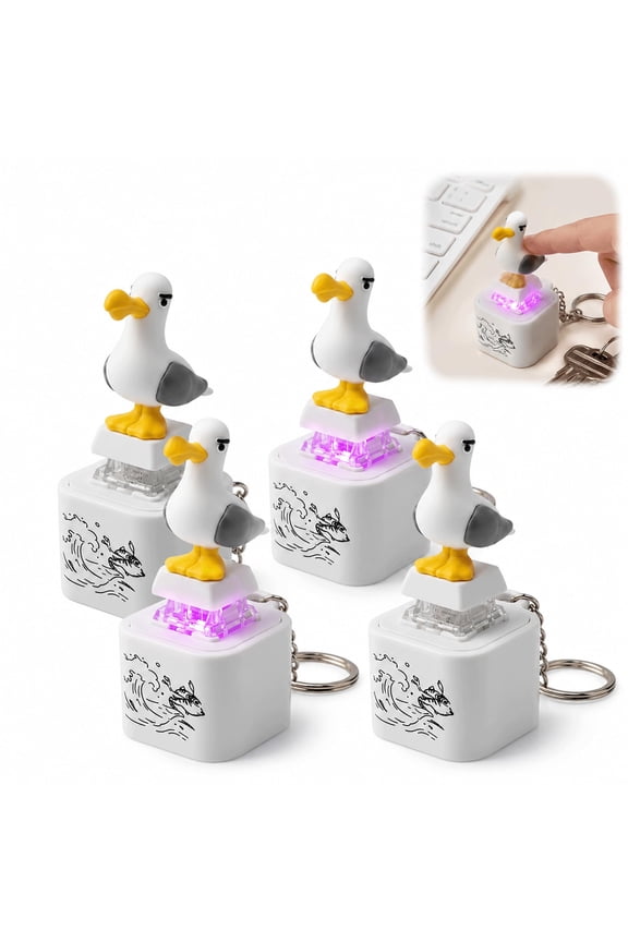 Seagull Mine Button Keychain, Frog Keychain with Sound Rechargeable Croaking Keyboard Clicker Fidget Toys Stress Relief Noise Maker Animal Keycaps