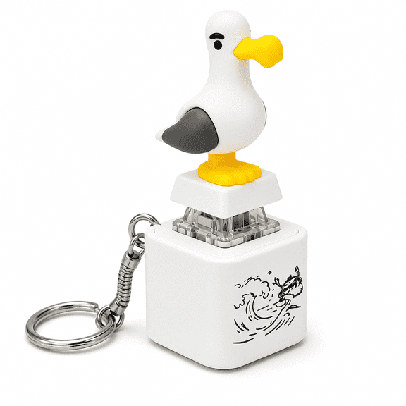 Seagull Mine Button Keychain, Push-Activated Sound Effect and Colorful LED Light Clicker, Rechargeable Type-C Keychain with Removable Seagull Keycap, Funny Desk Accessory 1PC
