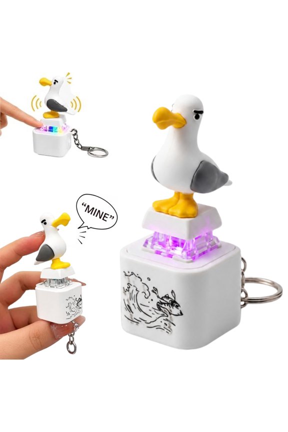 Seagull Mine Button Keychain, Real Sound, LED Light, Funny, Adults Keyboard Clicker for Fun& Stress Relief(Rechargeable)