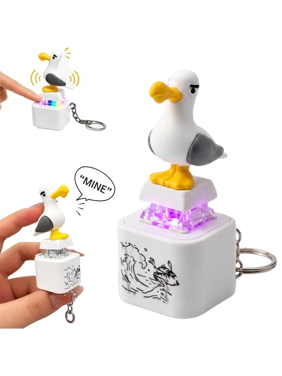 Seagull Mine Button Keychain, Real Sound, LED Light, Funny, Adults Keyboard Clicker for Fun& Stress Relief(Rechargeable)