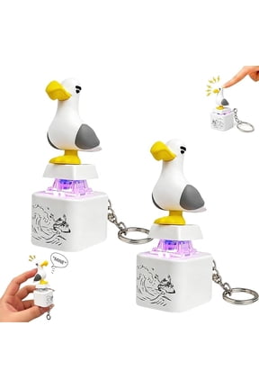 Seagull Mine Button Keychain, Rechargeable Clicker with Real Sound, LED Light Activates with Each Press, Stress Relief Toy for Desk Travel Display, 2 Pack
