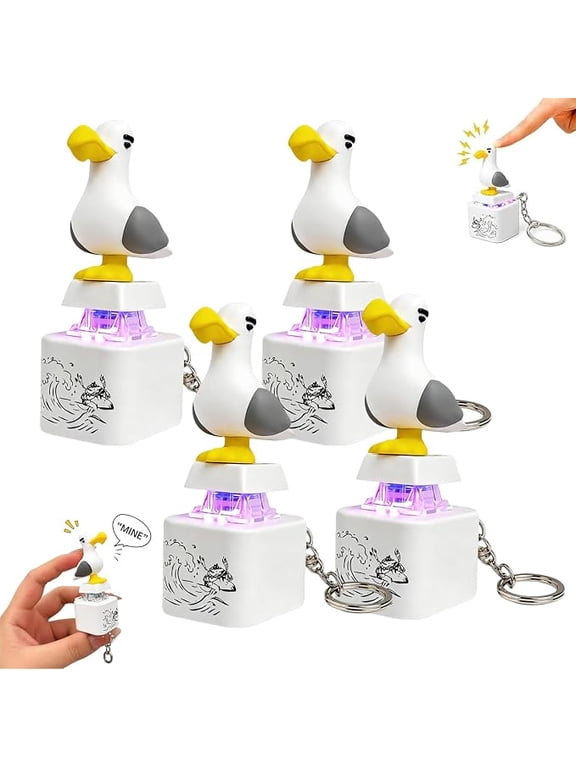 Seagull Mine Button Keychain, Rechargeable Clicker with Real Sound, LED Light Activates with Each Press, Stress Relief Toy for Desk Travel Display, 4 Pack