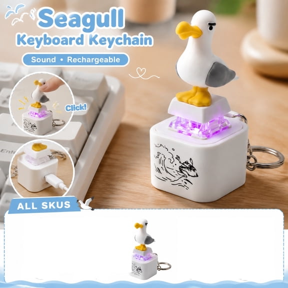 Seagull Mine Button Keychain, Rechargeable Sound Clicker with LED Light, Portable Keychain and Maker Desk Fidget Toy (1PC)