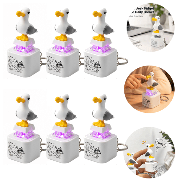 Seagull Mine Button Keychain, Rechargeable Sound Clicker with LED Light, Portable Keychain and Maker Desk Fidget Toy (6PC)