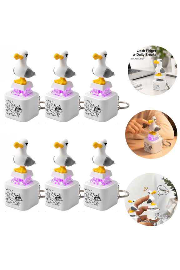 Seagull Mine Button Keychain, Rechargeable Sound Clicker with LED Light, Portable Keychain and Maker Desk Fidget Toy (6PC)