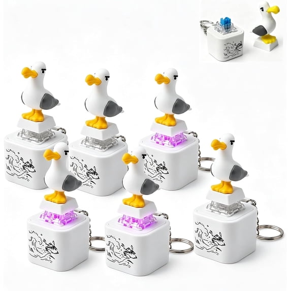 Seagull Mine Button Keychain, Seagull Mine Keychain, Adults Keyboard Clicker Fidget Toys Stress Relief Noise Maker Animal Keycaps Funny Gifts — Real Sound, LED Light, Funny (6PC)