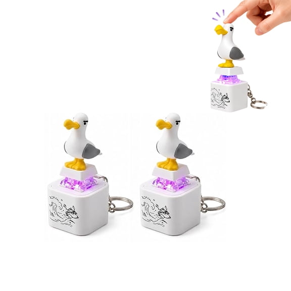 Seagull Mine Button Keychain, Seagull Mine Sound Button Keychain with Clicker w/LED & Sound, Mechanical Click Fidget Desk Toy Portable Stress Relief Keychain for Adults
