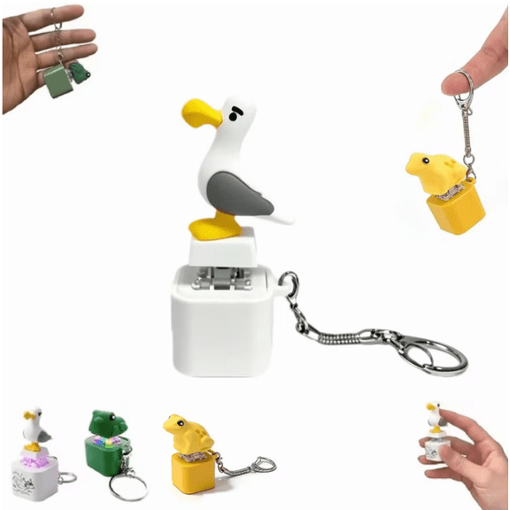 Seagull Mine Button Keychain with Sound Rechargeable Croaking Keyboard Clicker Fidget Toys Stress Relief Noise Maker Animal Keycaps Funny Gifts Pack(Seagull-1pcs)