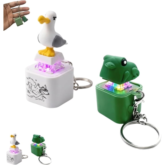 Seagull Mine Button Keychain with Sound, Rechargeable Frog Noise Maker Fidget Toy, Keyboard Clicker Stress Relief Desk Accessory for Office