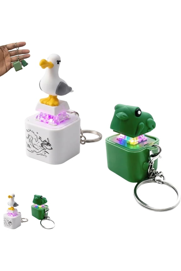 Seagull Mine Button Keychain with Sound, Rechargeable Frog Noise Maker Fidget Toy, Keyboard Clicker Stress Relief Desk Accessory for Office