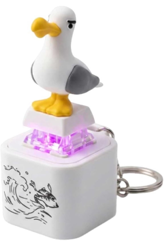Seagull Mine Keychain, Button with Sound Rechargeable Keyboard Clicker Fidget Stress Relief Noise Maker Animal Keycaps Funny Gifts