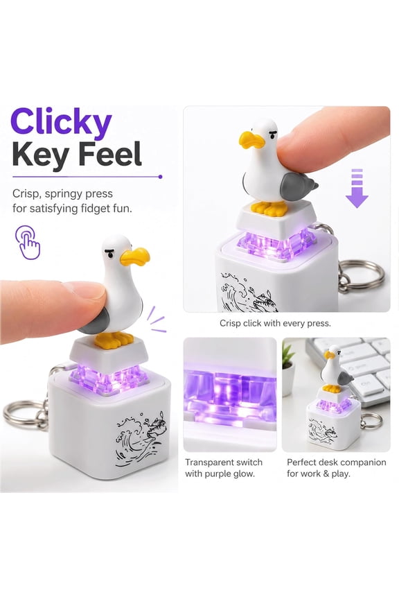 Seagull Mine Keychain Seagull Mine Button Keychain Seagull Button Desk Toy, Adults Keyboard Clicker for Fun Stress Relief Fidget Keychain Sound Toy (A-1PC)