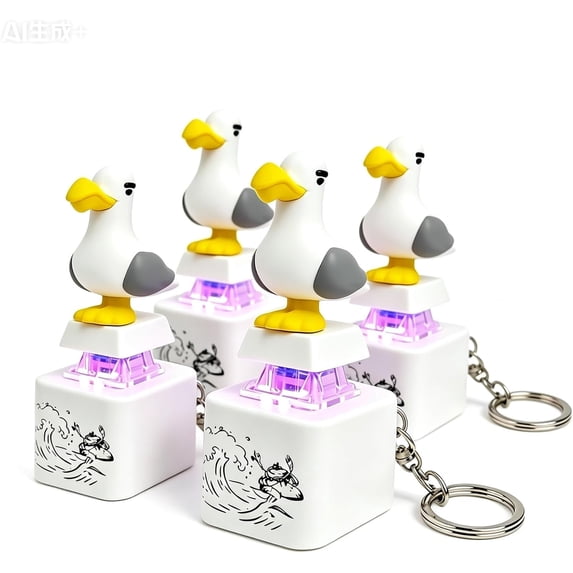 Seagull Mine Sound Button Fidget Clicker Keychain, Light-Up Mechanical Keyboard Switch Toys, Funny Sound & LED Decompression Toys, Cute Desk Decoration for Teens