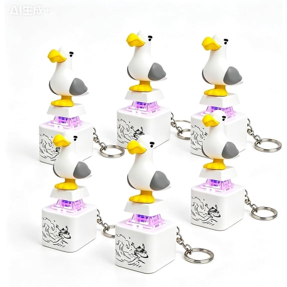 Seagull Mine Sound Button Fidget Clicker Keychain, Light-Up Mechanical Keyboard Switch Toys, Funny Sound & LED Decompression Toys, Cute Desk Decoration for Teens