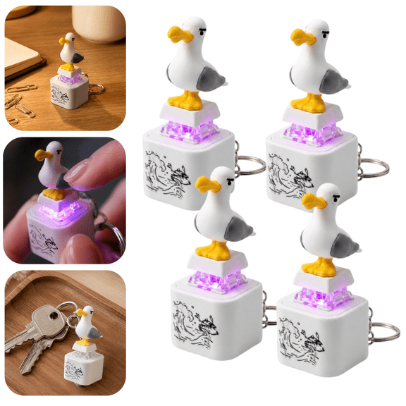 Seagull Mine Sound Button Keyboard Fidget Keychain, Sound & LED Stress Relief Bird Desk Accessory for Adults (4 Pack)