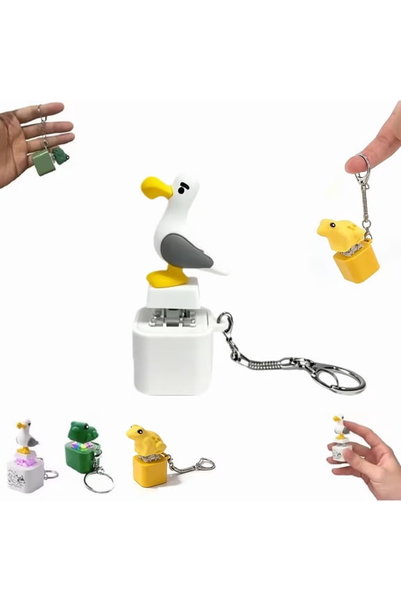 Seagull Mine Sound Button Keychain, Rechargeable Fidget Clicker with Real Sound & LED Light, Frog Keychain with Sound Croaking Keyboard Clicker Fidget Gifts for Adults (Seagull,1PC)