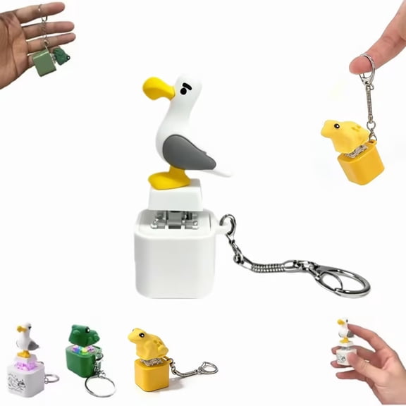 Seagull Mine Sound Button Keychain, Rechargeable Fidget Clicker with Real Sound & LED Light, Frog Keychain with Sound Croaking Keyboard Clicker Fidget Gifts for Adults (Seagull,1PC)