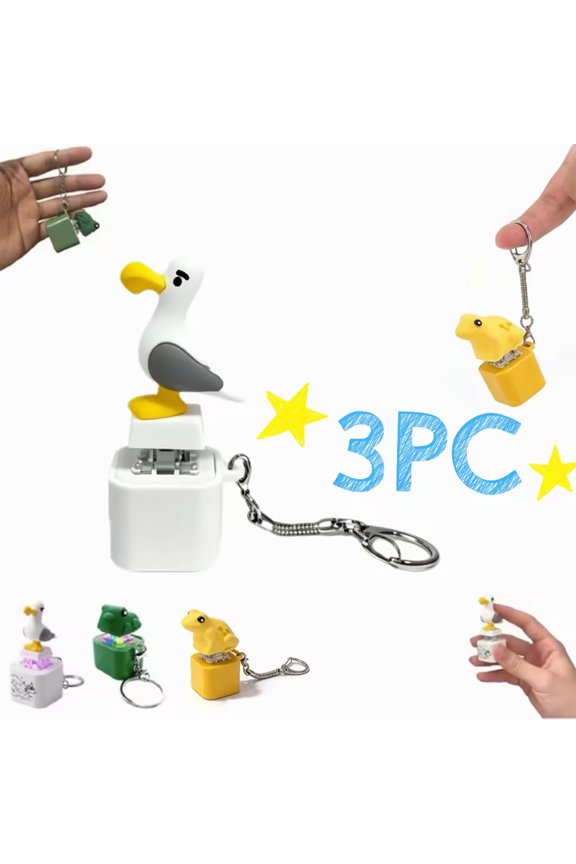 Seagull Mine Sound Button Keychain, Rechargeable Fidget Clicker with Real Sound & LED Light, Frog Keychain with Sound Croaking Keyboard Clicker Fidget Gifts for Adults (Seagull,3PC)