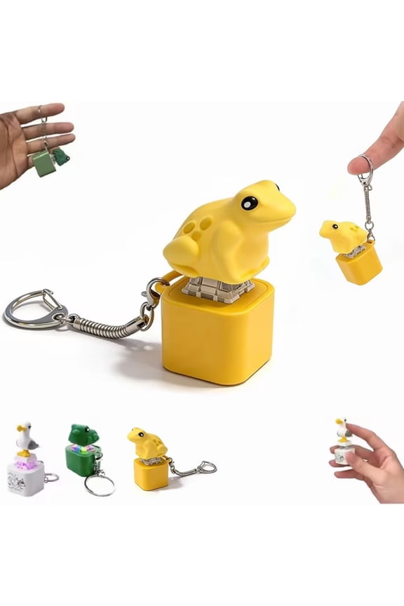 Seagull Mine Sound Button Keychain, Rechargeable Fidget Clicker with Real Sound & LED Light, Frog Keychain with Sound Croaking Keyboard Clicker Fidget Gifts for Adults (Gold Frog*1)