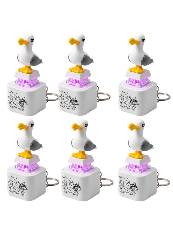 Seagull Mine Sound Button Keychain, Rechargeable Fidget Clicker with Real Sound & LED Light, Funny Interactive Desk Stress Relief Toy Gifts for Adults (6 Pcs)