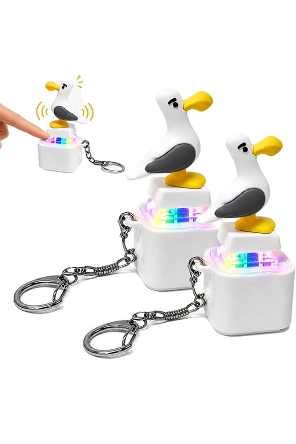 Seagull Mine Sound Button Keychain, Rechargeable Fidget Clicker with Real Sound & LED Light, Funny Interactive Desk Stress Relief Toy Gifts for Adults