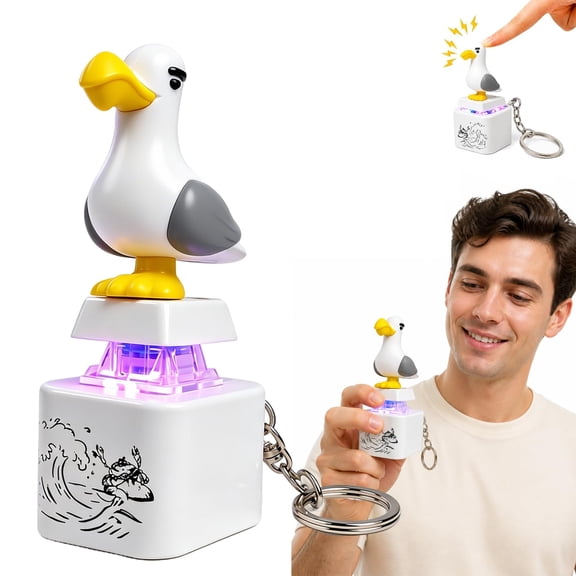 Seagull Mine Sound Button Keychain, Rechargeable Fidget Clicker with Real Sound & LED Light, Funny Interactive Desk Stress Relief Toy Gifts for Adults