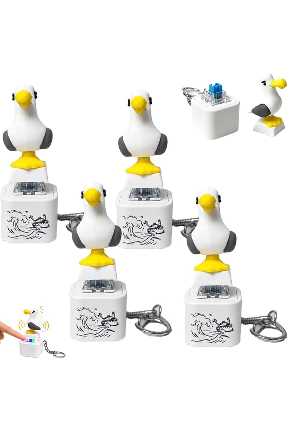 Seagull Mine Sound Button Keychain, Rechargeable Fidget Clicker with Real Sound & LED Light, Funny Interactive Desk Stress Relief Toy Gifts for Adults