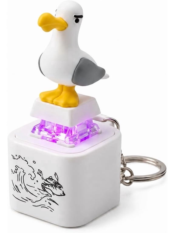 Seagull Mine Sound Button Keychain, Rechargeable Fidget Clicker with Real Sound & LED Light, Funny Interactive Desk Stress Relief Toys Gifts for Adults