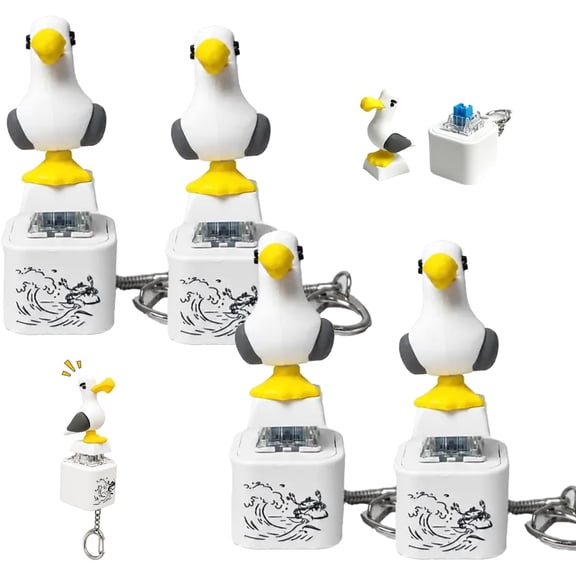 Seagull Mine Sound Button Keychain, Rechargeable LED Desk Toy Fidget Clicker with Real Sound LED Light, for Stress Relief, Cute Bird Keychain Gamers Adults Office Gift (4 White)